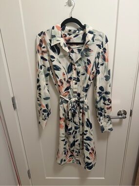 Target White Floral Button-Front Midi Dress with Tie Waist